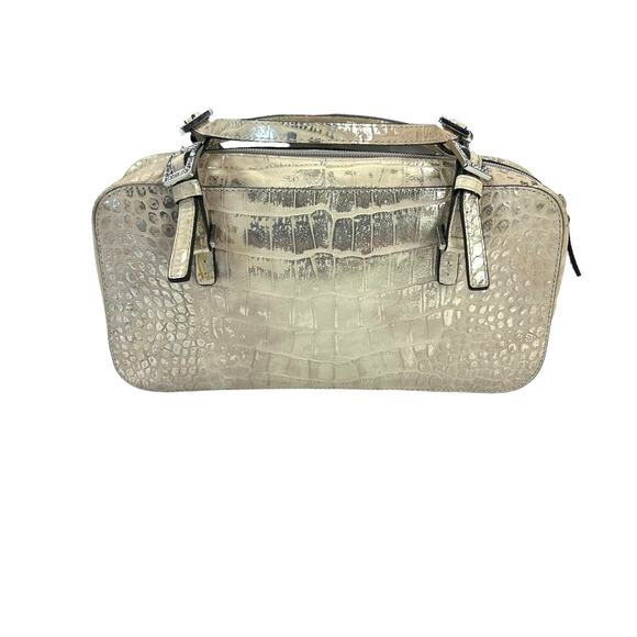 Adrienne Vittadini Metallic Gold Silver Rhinestone Buckle Double Handle Handbag - Picture 3 of 8